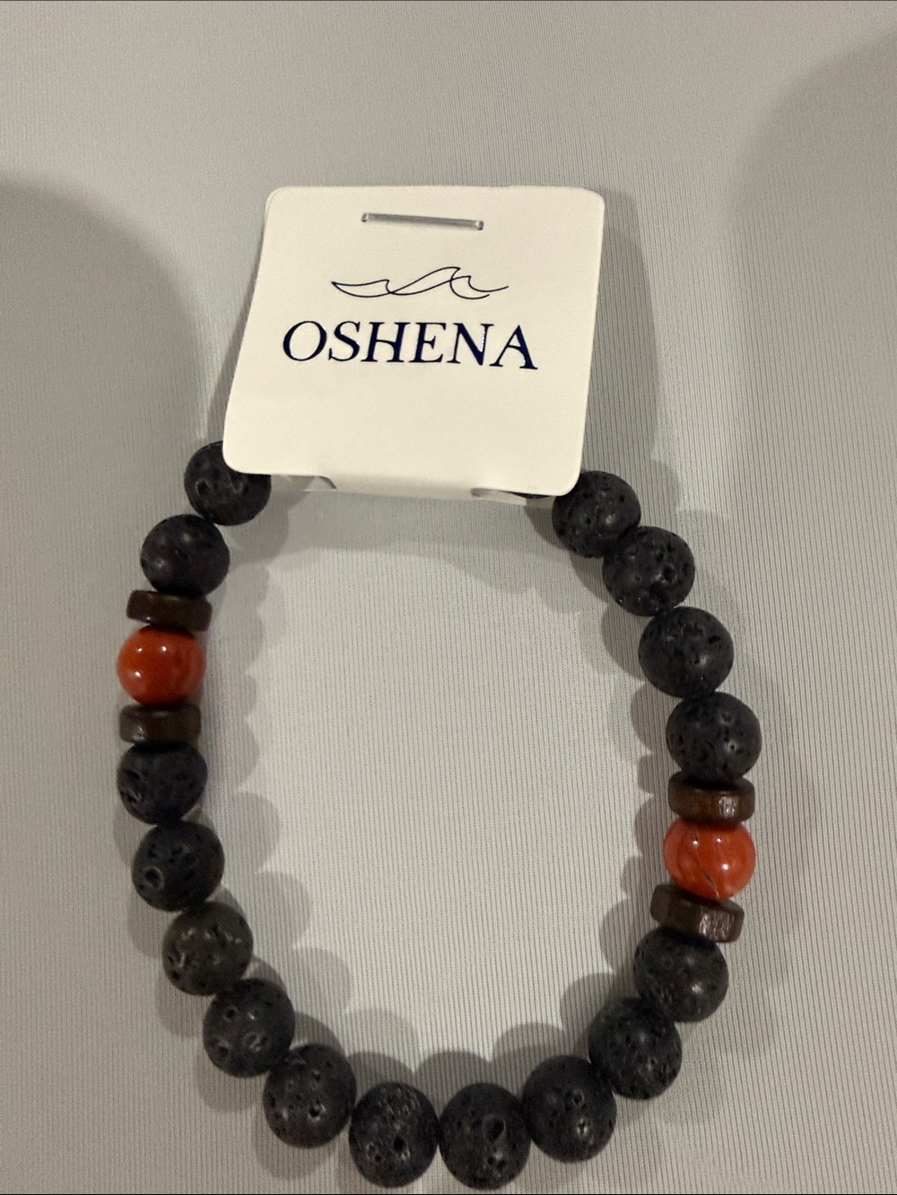 Black Oshena Bead Bracelet with Red Accent